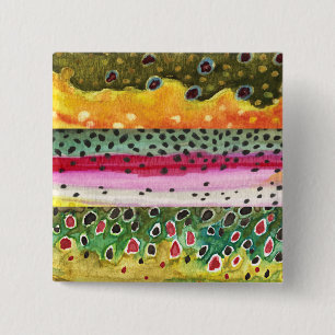 Skins of Three Beautiful Trout 15 Cm Square Badge