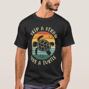 Skip A Straw Save A Turtle Retro Sunset Sea Turtle T-Shirt