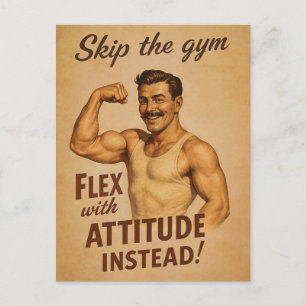 Skip the Gym Vintage Poster   Retro Fitness Humour Postcard