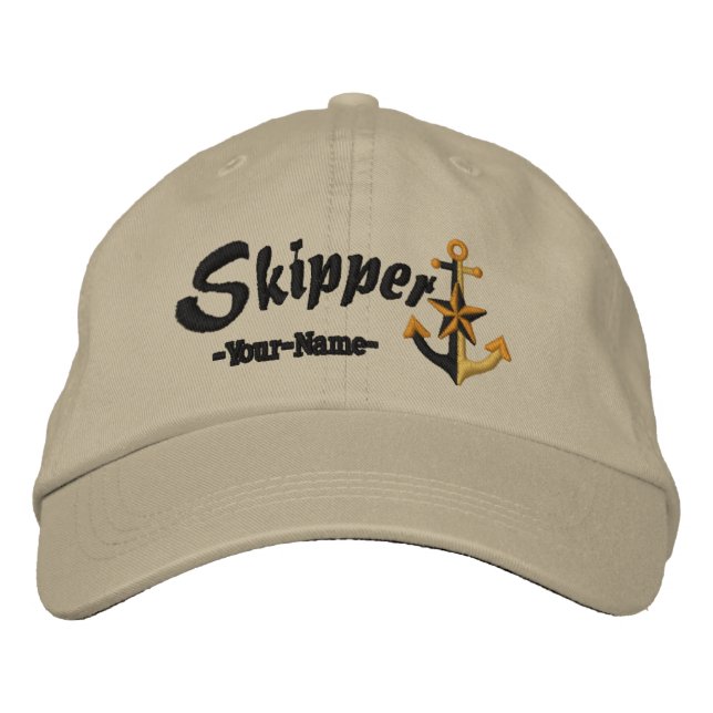 Skipper Customisable with Name Large Anchor Embroidered Hat (Front)