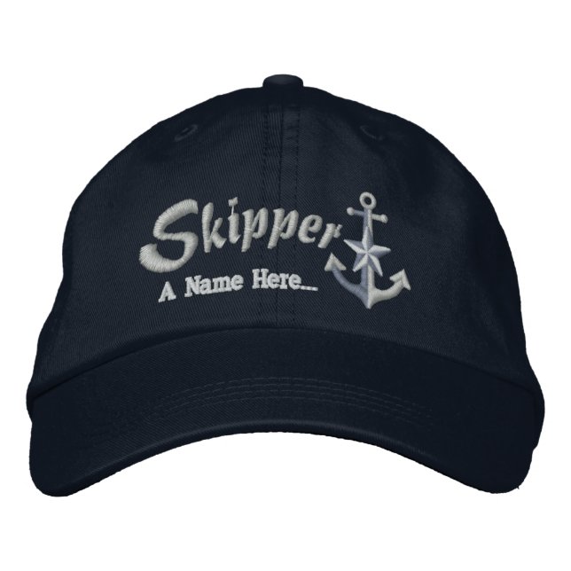 Skipper Customisable with Your Text Star Anchor Embroidered Hat (Front)