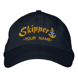 Skipper Customisable Your Name Star Anchor Embroidered Hat