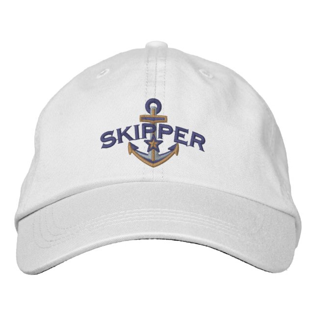 Skipper Nautical Star Anchor Embroidery Embroidered Hat (Front)