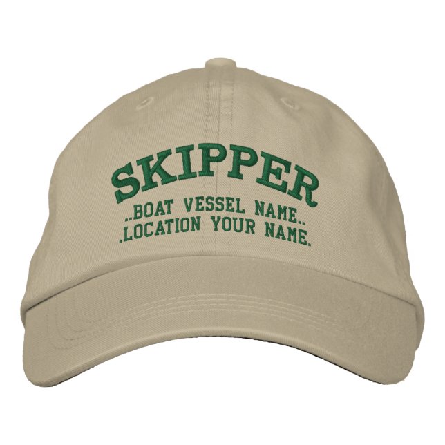 SKIPPER Personalise it! Boat Name Your Name Embroidered Hat (Front)