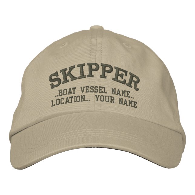 SKIPPER Personalise Your Boat Your Name Embroidered Hat (Front)