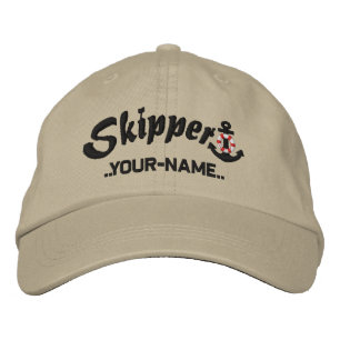 Skipper Personalise Your Name Black Anchor Embroidered Hat