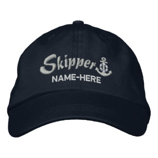 Skipper Personalise Your Name Silver Anchor Embroidered Hat