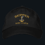 Skipper Rope Anchor Nautical Personalised Embroidered Hat<br><div class="desc">A personalised skipper golden embroidery nautical style. An original casual fashion embroidered baseball cap sure to make an impression on, or off the boat. Here's a selection of fine custom casual embroidered baseball caps; in a nautical style, you can easily personalise to make it as unique as you are. Use...</div>