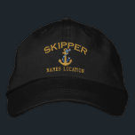 Skipper Rope Anchor Nautical Personalised Embroidered Hat<br><div class="desc">A personalised skipper golden embroidery nautical style. An original casual fashion embroidered baseball cap sure to make an impression on, or off the boat. Here's a selection of fine custom casual embroidered baseball caps; in a nautical style, you can easily personalise to make it as unique as you are. Use...</div>