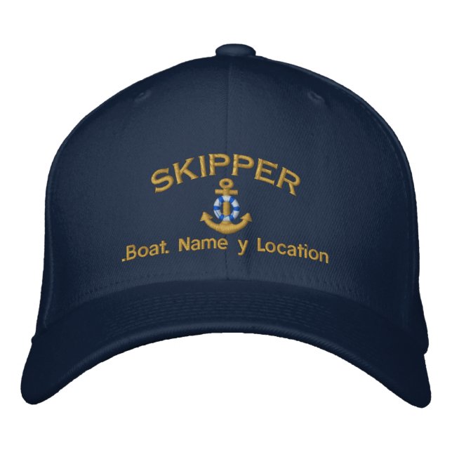 Skipper Style Your Boat Name Your Name or Both Embroidered Hat (Front)