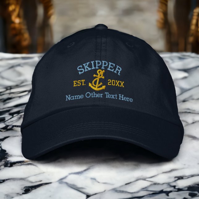 Skipper With Anchor Personalised Embroidered Hat (Creator Uploaded)