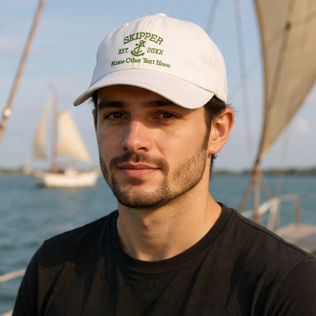 Skipper With Anchor Personalized Embroidered Hat (Skipper With Anchor Personalized Embroidered Baseball Cap by Ricaso. other colors available)