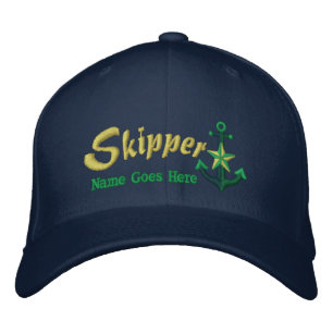Skipper Your Name Large Star Anchor Embroidered Hat