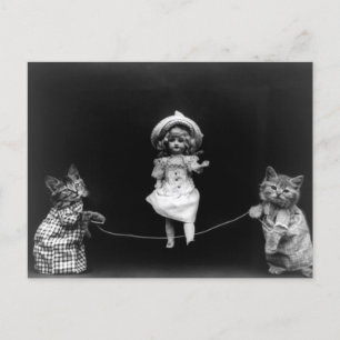 Skipping Doll & Kittens Postcard