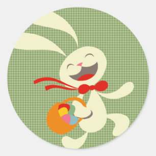 Skipping Easter Bunny Classic Round Sticker