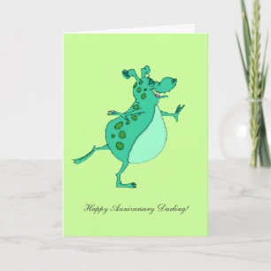 Skipping Green Alien - Happy Anniversary Darling Card