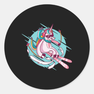 Skis, Alpine Skiing, Unicorn Classic Round Sticker