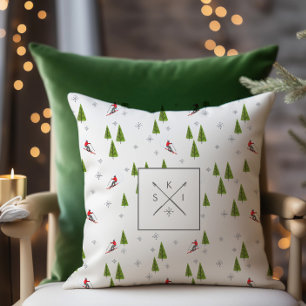 Skis and Pine Trees Poles Monogram Cushion