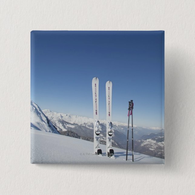 Skis and Ski Poles 15 Cm Square Badge (Front)