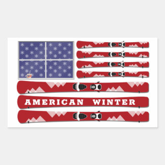 Skis and Snowflakes USA Flag for Winter Rectangular Sticker