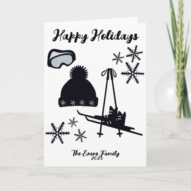 Skis, hat, boots & goggles Christmas Card (Front)