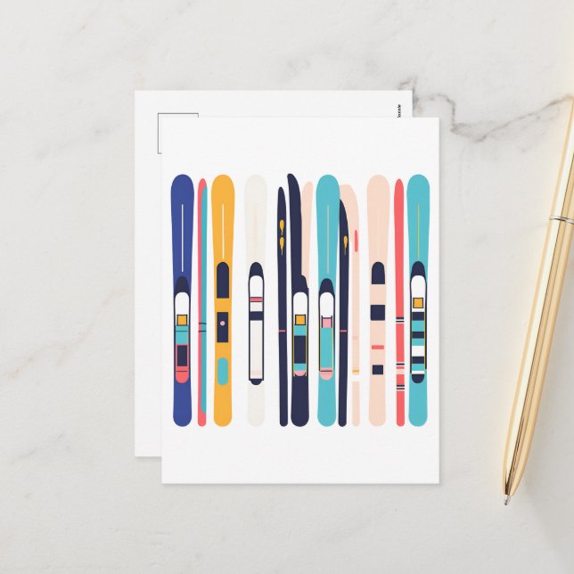 Skis Holiday Postcard (Front/Back In Situ)