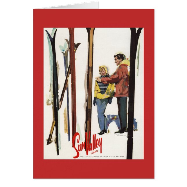 Skis Standing Up in Snow by Couple Poster (Front)