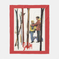 Skis Standing Up in Snow by Couple Poster