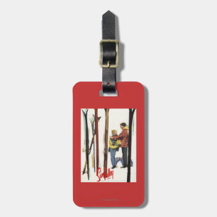 Skis Standing Up in Snow by Couple Poster Luggage Tag