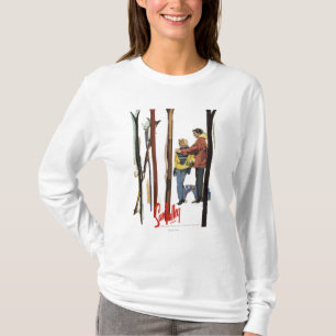 Skis Standing Up in Snow by Couple Poster T-Shirt