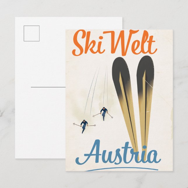Skiwelt Austria ski travel poster Invitation Postcard (Front/Back)