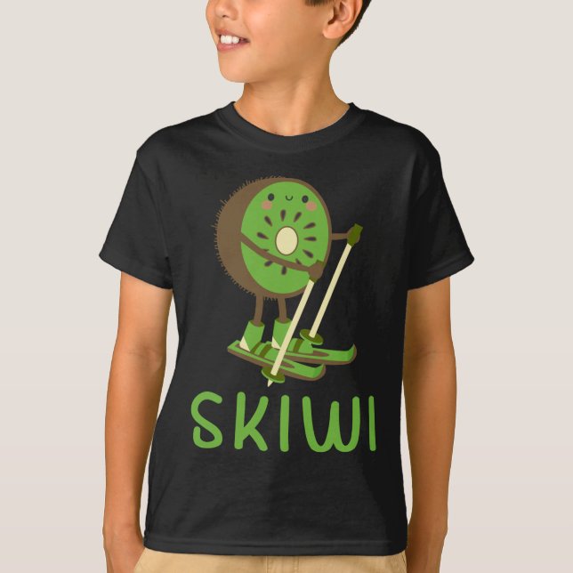 Skiwi Kiwi Ski Skier Fruit Fruits Winter Sports Ap T-Shirt (Front)