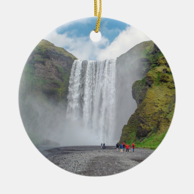 Skogafoss waterfall - Skogar village, Iceland Ceramic Ornament (Front)