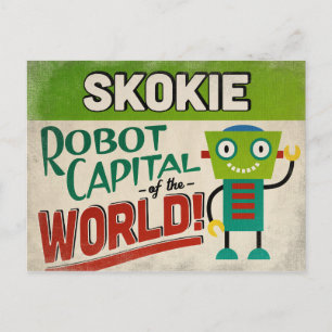 Skokie Illinois Robot - Funny Vintage Postcard
