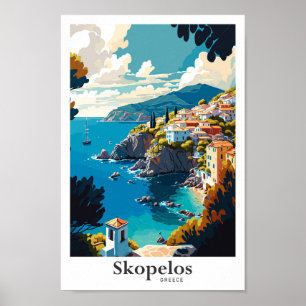 Skopelos Greece Travel Art Vintage Illustration Poster