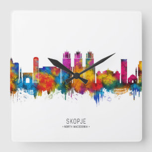 Skopje Republic of Macedonia Skyline Square Wall Clock