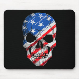Skull 4th July American Flag - Independence Day T Mouse Pad