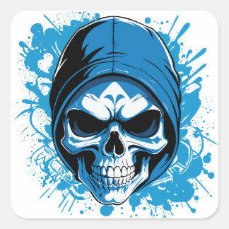 SKULL A GRAFFITI STYLE SQUARE STICKER