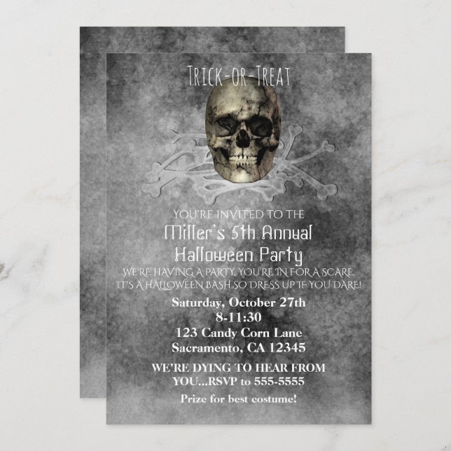 Skull & a pile of Bones Halloween Party Invitation (Front/Back)