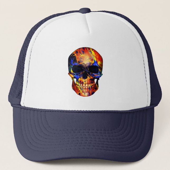 SKULL ABSTRACT NEON PAINT TRUCKER HAT (Front)