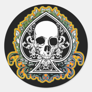 SKULL ACE OF SPADES CLASSIC ROUND STICKER