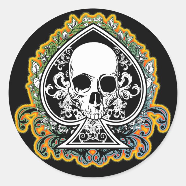 SKULL ACE OF SPADES CLASSIC ROUND STICKER (Front)