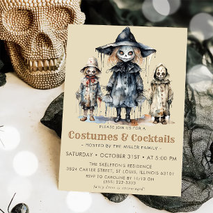 Skull Adult Costumes & Cocktail  Halloween Party Invitation