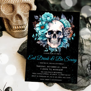 Skull Adult Eat Drink & Be Scary Halloween Party Invitation
