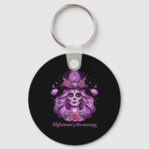 Skull alzheimers awareness women skeleton purple key ring