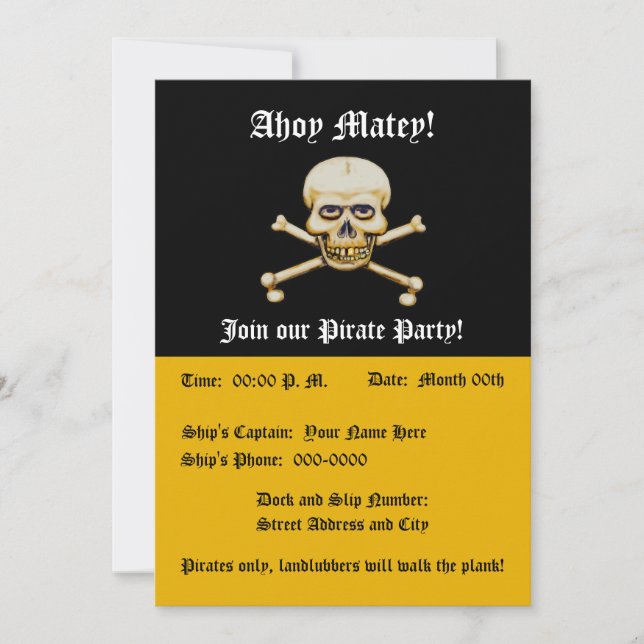 Skull amd Bones Pirate Party Invitation (Front)