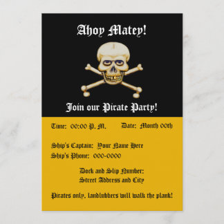 Skull amd Bones Pirate Party Invitation