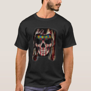 Skull American Flag Autism Awareness Tee Mum Dad K