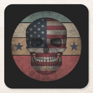 SKULL AMERICAN FLAG PATRIOTIC GIFT SQUARE PAPER COASTER
