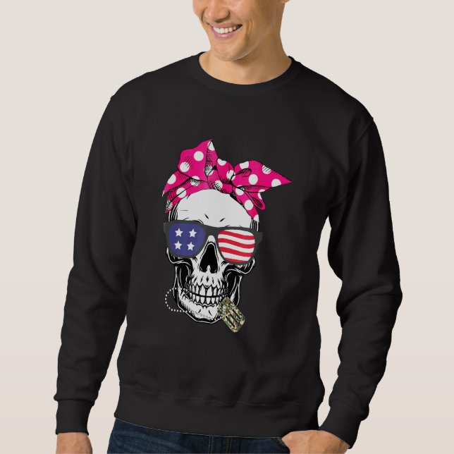 Skull American Flag Veteran Day Skeleton Military Sweatshirt (Front)